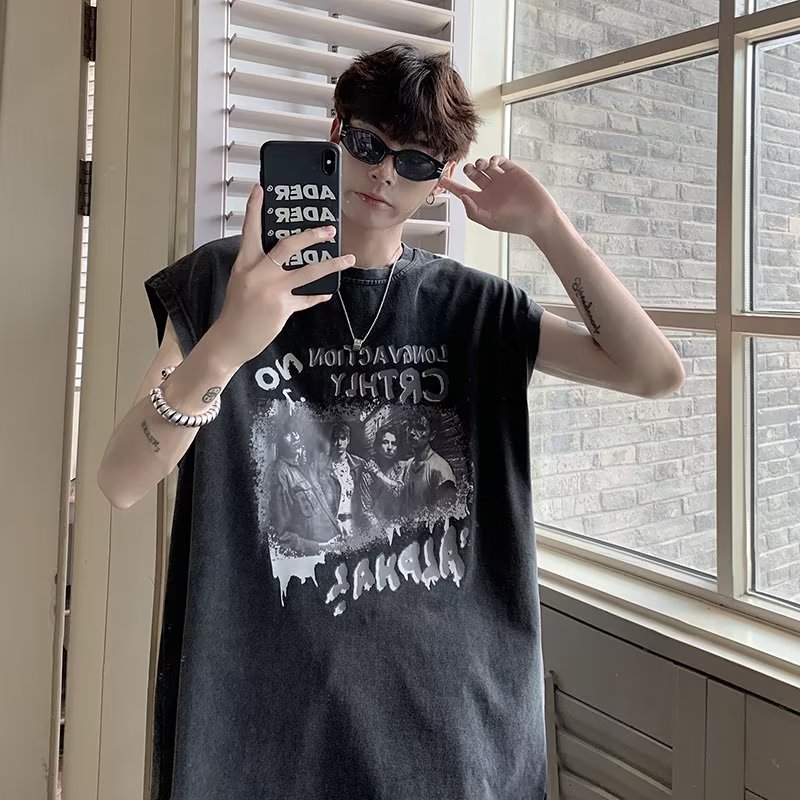 Áo thun không tay streetwear in họa tiết, phù hợp giới trẻ mùa hè