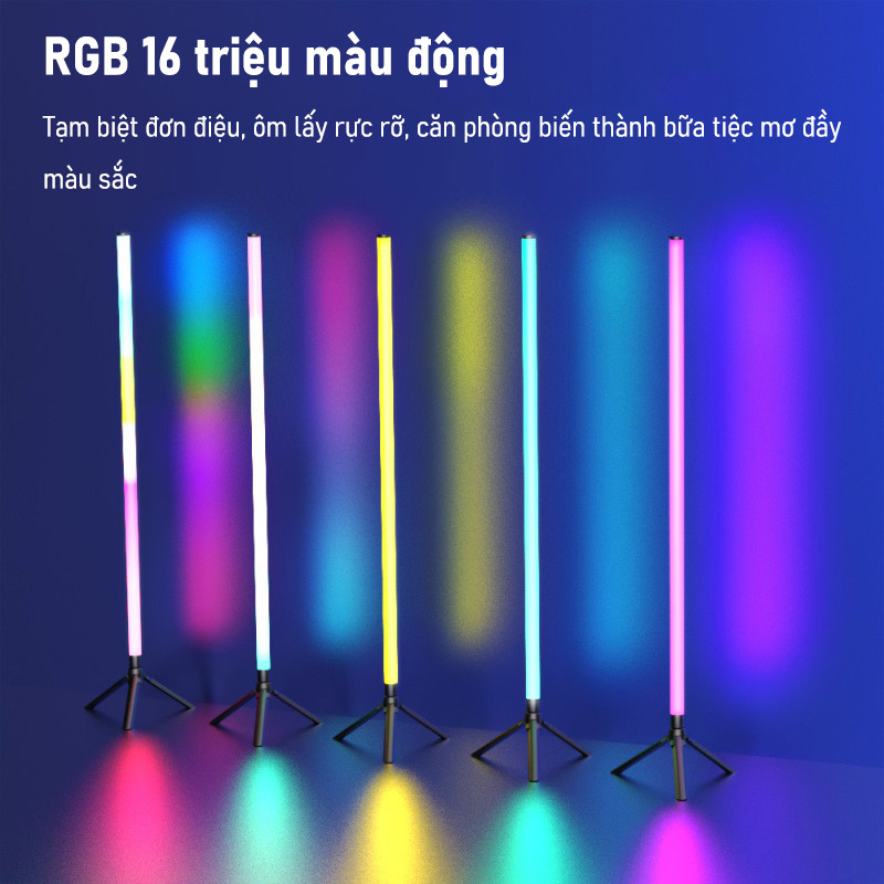 Cây Đèn LED RGB 124cm 360° Nháy Theo Nhạc Mới Nhất 2026 - Trang Trí PC, Tivi & Phòng Cực Đẹp, Tích Hợp APP & Remote