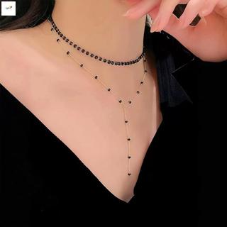 Vòng cổ mặt pha lê màu đen - Dáng xương đòn đơn giản, phù hợp tiệc cưới