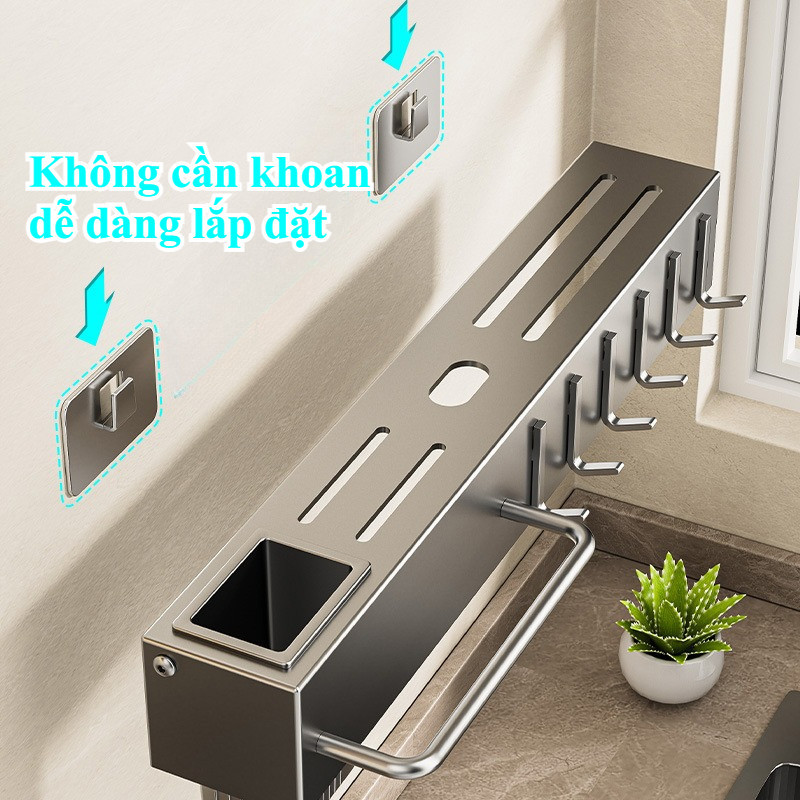 Kệ Treo Tường Nhà Bếp Inox Đa Năng - Không Cần Khoan, Để Được Dao Kéo Muỗng Đũa,Dùng Cho Phòng Bếp