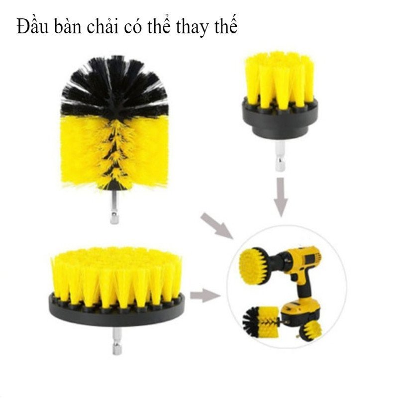 Bộ 3 đầu bàn chải khoan điện đa năng lông nylon bền làm sạch nhà tắm nhà bếp sofa kẽ hở góc nhọn
