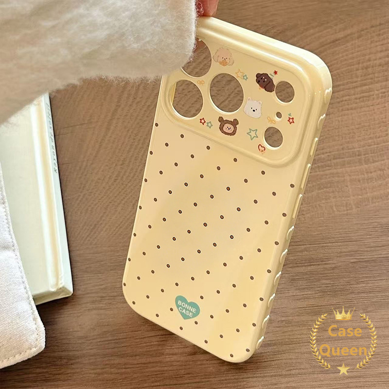 Vỏ chấm bi hoạt hình động vật dễ thương Tương thích cho IPhone XR 17 15 11 14 16 12 13 Pro Max Air X XS Max 15 16 7 8 14 Plus Vỏ chống rơi ống kính cao cấp mềm