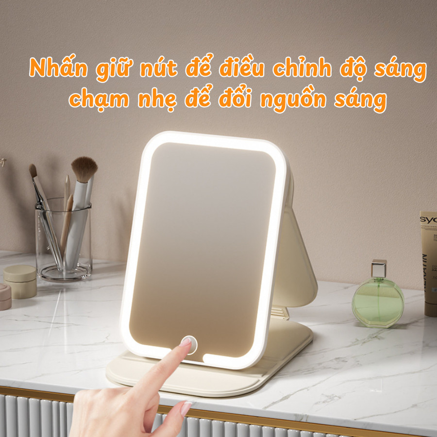 Gương LED Trang Điểm 3 Chế Độ Sáng - Gương Hoạt Hình Dễ Thương Trang Trí Bàn Học, Ký Túc Xá DINO