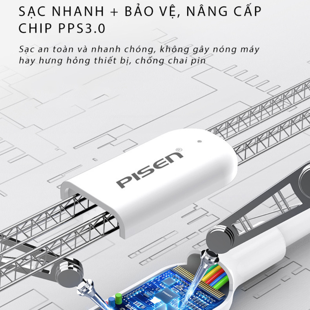 Cáp Sạc Nhanh 20W Pisen chính hãng chống đứt chống rối an toàn khoogn nóng máy BH 6 tháng