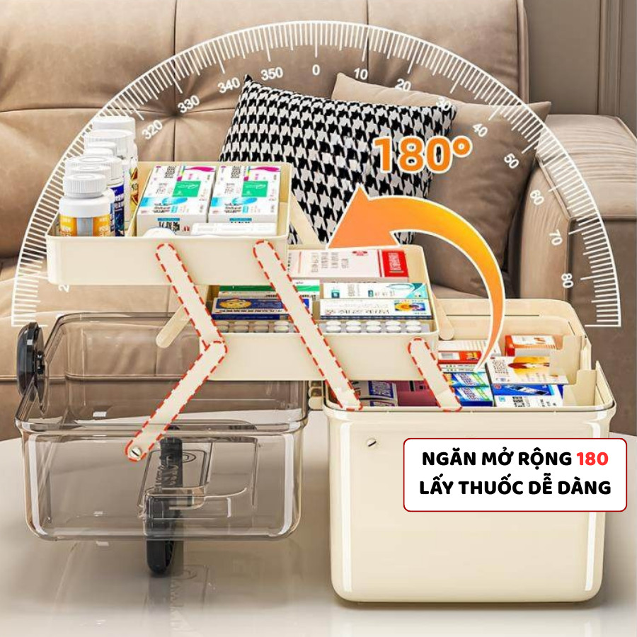 Hộp Đựng Thuốc Gia Đình ENODA HOME, Hộp Có Nắp Trong Suốt Thiết Kế 3 Tầng Đựng Thuốc Tiện Lợi Q081