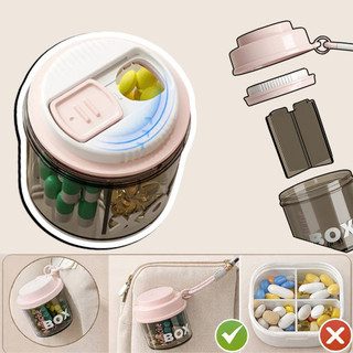 Hộp Thuốc Mini 4 Ngăn – Xoay Mở Từng Ngăn, Có Dây Silicon Treo