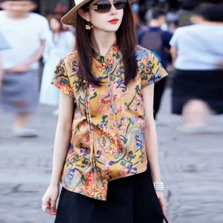 Áo sơ mi nữ phong cách Trung Hoa, thiết kế nút thời trang cho mùa hè