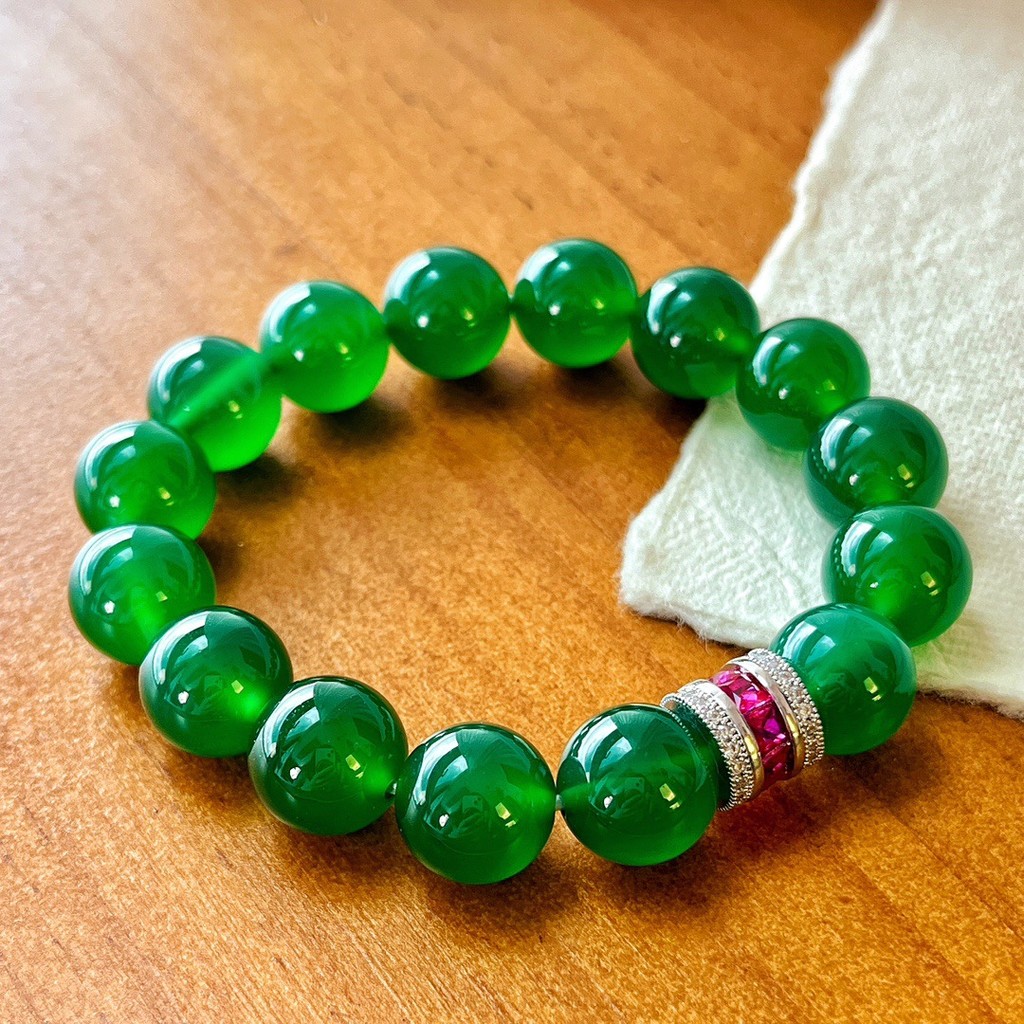 Vòng tay mã não Chalcedony màu xanh lá cây, phong cách hiện đại