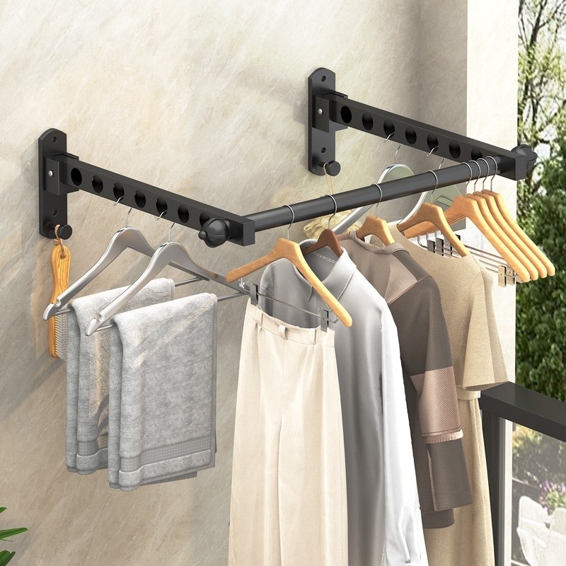 Bộ giá phơi thép carbon gắn tường Sào Phơi Quần Áo, Thép Carbon (Thanh), Móc Phơi Đồ, Gắn Tường / Dán Tường