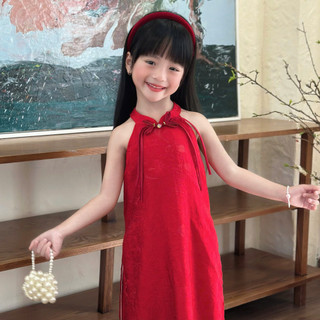 [8-26kg] Áo Dài Tết Cổ Yếm Chất Tơ Gấm Ánh Kim Cao Cấp 4 Tà Sang Cho Bé Gái ( Áo + Quần) -Đỏ