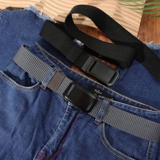 Thắt lưng bện WKPFR893 - Dây vải nam dành cho hàng ngày, thiết kế sang trọng và khóa tự động tiện lợi