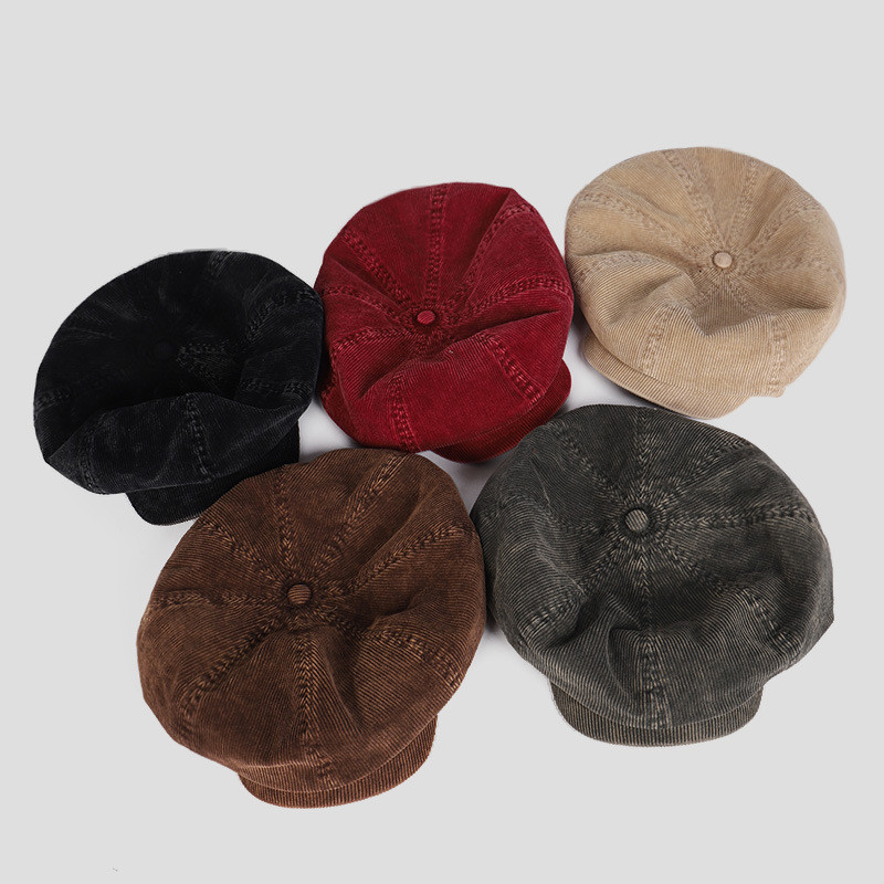 Mũ kaki avant-garde corduroy hình bát giác, phù hợp nam nữ, phong cách cổ điển retro