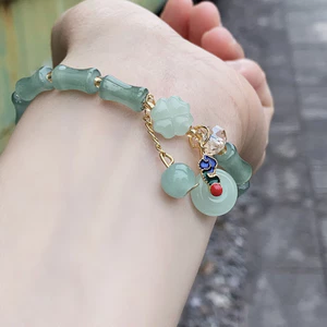 Phong cách Trung Quốc mới Vòng tay tre phong cách Trung Quốc Khóa an toàn Vòng tay đính cườm Thiết kế thích hợp Vòng tay chuyển cổ điển