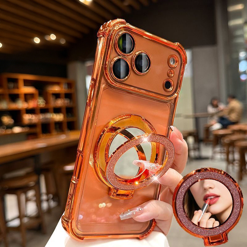 Sang Trọng Với Từ Lấp Lánh Gương Giá Đỡ Đứng Mạ Ốp Lưng Điện Thoại iPhone 17 16 15 14 13 12 11 Pro Max 16 Plus 17 Air Cover