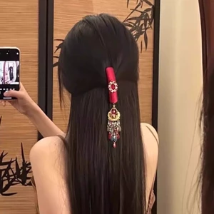 Kẹp Tóc Tua Rua Màu Đỏ Phong Cách Truyền Thống Trung Quốc - Phụ Kiện Thời Trang Dành Cho Nữ