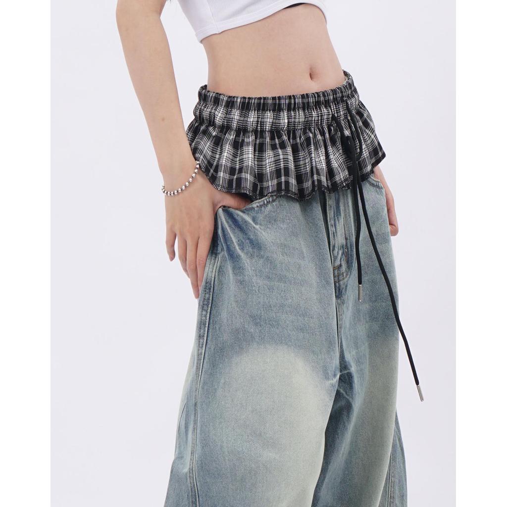 Milyfashion Y2K Retro Kẻ Sọc Tất Cả Trận Đấu Xếp Ly Eo Hẹp Váy Mỏng Mùa Xuân 2026 Phong Cách Mới