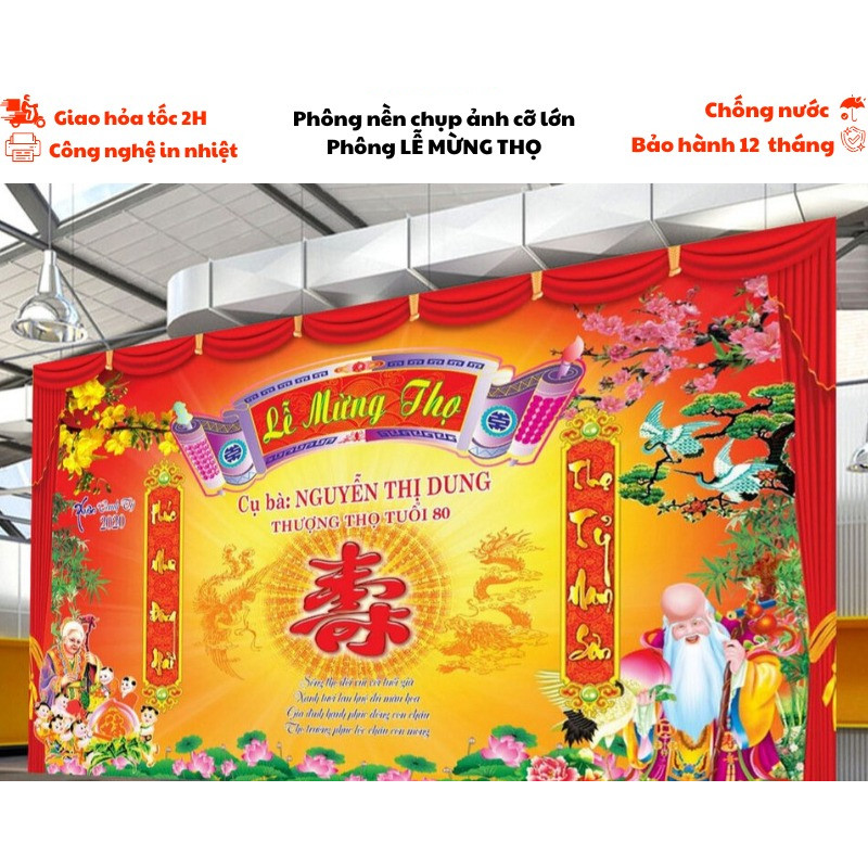 Phông nền chụp ảnh LỄ MỪNG THỌ cỡ lớn, nhiều kích thước chất liệu bạt Hiflex ngoài trời - in bạt