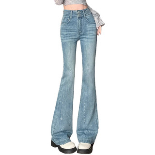 Quần jean nữ đũi cao ống loe ôm sát đính đá phong cách Hàn Quốc wash màu bigsize Closet Diary