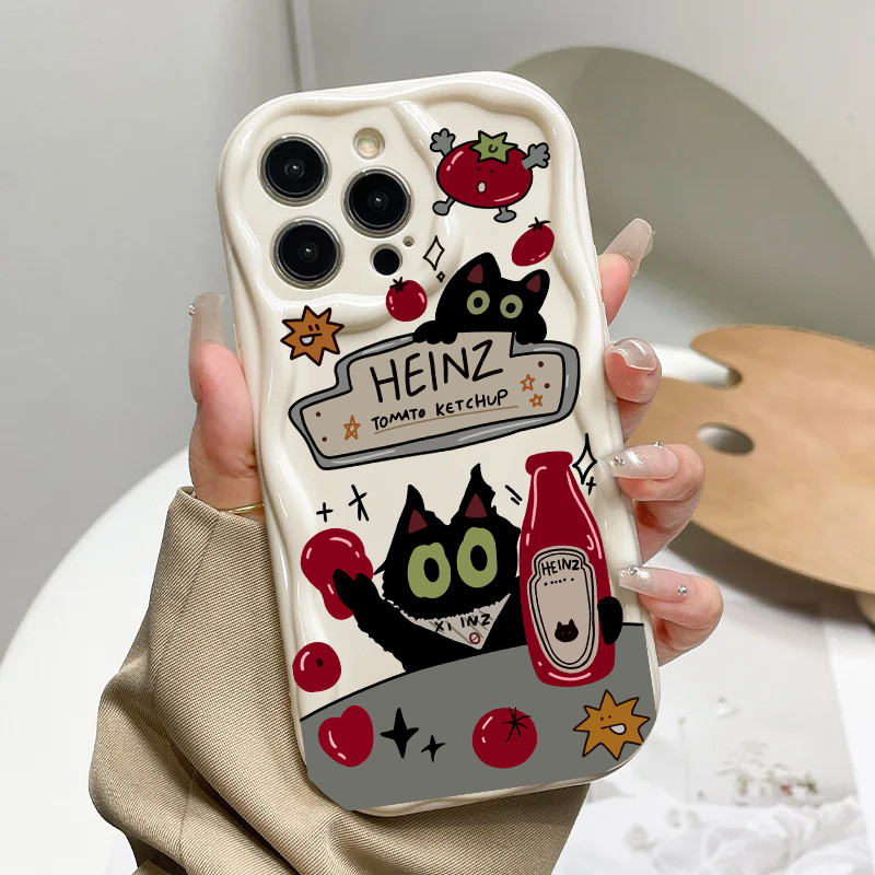 Ốp điện thoại họa tiết động vật hình mèo đen mặt trăng dễ thương cho Xiaomi Redmi Note 15 14 13 12 Pro Plus 5G Note 15 Pro 4G Vỏ silicon hoạt hình Hàn Quốc Kem gợn sóng cạnh trong suốt INS