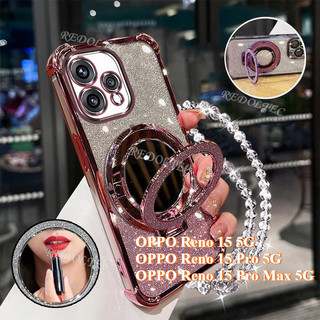 Ốp lưng OPPO Reno 15 15Pro 15 Pro Max 5G Vỏ lấp lánh Gradient mới có gương trang điểm Giá đỡ từ tính OPPO Reno15 Pro Reno 15 ProMax Bảo vệ ống kính có dây buộc