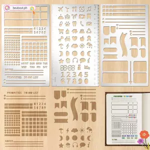 Thước mẫu BEABOUT, Dụng cụ lập kế hoạch mẫu hai mặt bằng thép không gỉ, Thước đánh dấu trang di động đa chức năng DIY để lưu niệm