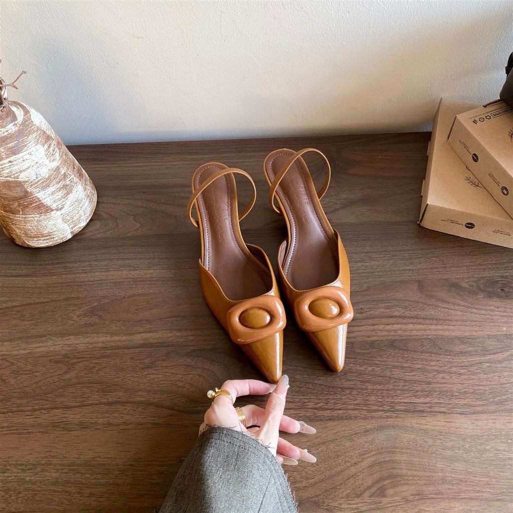 Giày Sandal Khóa Vuông Mũi Nhọn TT Nữ Cao Gót Lưng Rỗng Tính Khí Giày