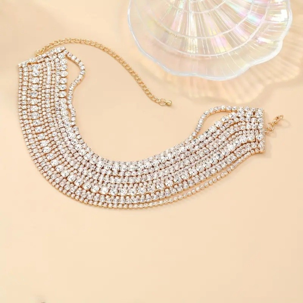 Vòng cổ kim cương giả TRACELIOIAN, Quà tặng phong cách INS Vòng cổ đính đá, Vòng cổ pha lê nhiều lớp sang trọng Đám cưới