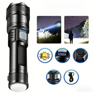 Đèn Pin LED Siêu Sáng, Chế Độ Zoom và Sạc Dự Phòng, Phù Hợp Cho Cắm Trại, Du Lịch và Thám Hiểm