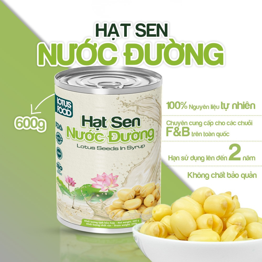 Hạt Sen Ngâm Nước Đường Lotus Hạt Sen Ngọt Bùi 600g, Hạt To Thơm Ngon Ngọt Bùi Thanh Mát