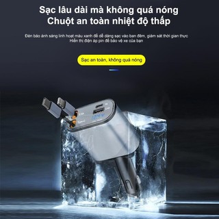Sạc ô tô 120W，điện áp 12V-24V，Tẩu Sạc Ô Tô，Sạc Xe Hơi，120W，Sạc Nhanh，Màn Hình Hiển Thị，Dây Rút Tự Động