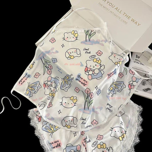 Tulip Kitty Ice Silk Bellyband Bộ Đồ Ngủ Bộ Ren Dây Quần Short Ren Gợi Cảm Ngọt Ngào