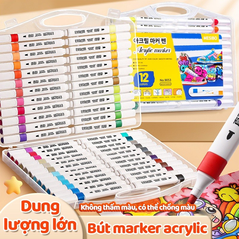 Bút màu Acrylic Marker 48 màu cao cấp, bút lông màu vẽ tranh cho học sinh và người yêu hội họa