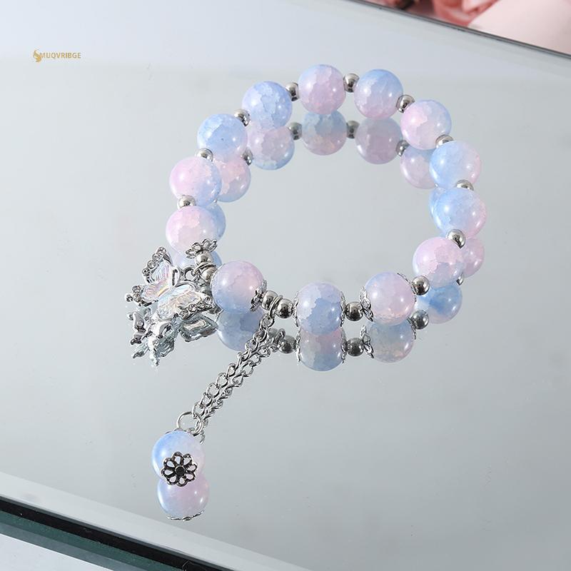 Vòng tay hạt mắt mèo tự nhiên với thiết kế bướm tinh tế - Món quà trang sức thanh lịch cho bé gái