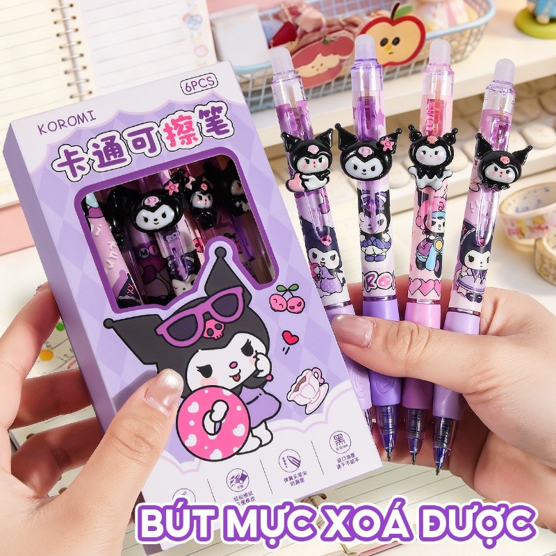 Bút Mực Xoá Được Hộp Đựng Cao Cấp, Bút Bi Học Sinh Ngòi 0.5mm Viết Đẹp, Mực Xanh, Kiểu Dáng Cute Đáng Yêu​