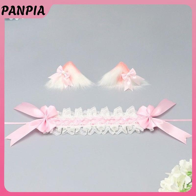 Băng đô quấn tóc handmade nơ ren tai mèo, phù hợp cho cosplay phong cách Gothic-Kawaii