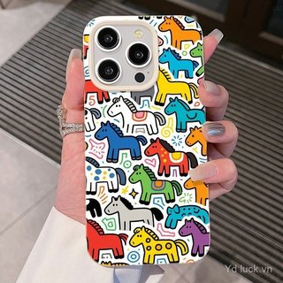 Màu Ngựa Nhóm Sơn Động Vật Năm Mới Thời Trang Nửa Gói Vỏ Mềm Thích Hợp Cho iPhone 17promax 11promax 12pro 13 Chống Sốc 15promax 16pro 13promax 14 16 17 15 Ốp Điện Thoại Chống Sốc