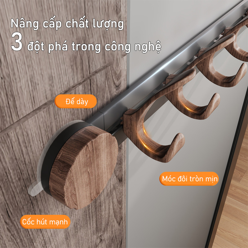 Móc Treo Tường 2 Trong 1 Cao Cấp - Hợp Kim Thép Carbon Chống Gỉ, Kích Thước 45/51cm, Đa Năng Cho Bếp & Phòng Tắm