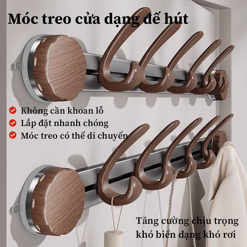 Móc Treo Quần Áo Hút Chân Không 5-6 Móc - Không Khoan Tường, Hút Siêu Chắc, Treo Sau Cánh Cửa, Phòng Tắm