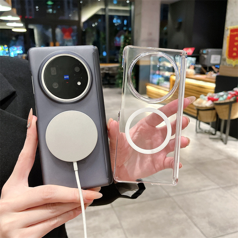 Ốp điện thoại mờ từ tính siêu mỏng cho VIVO X Fold 5 X Fold 3 Pro Bảo vệ bản lề sạc không dây Vỏ trong suốt