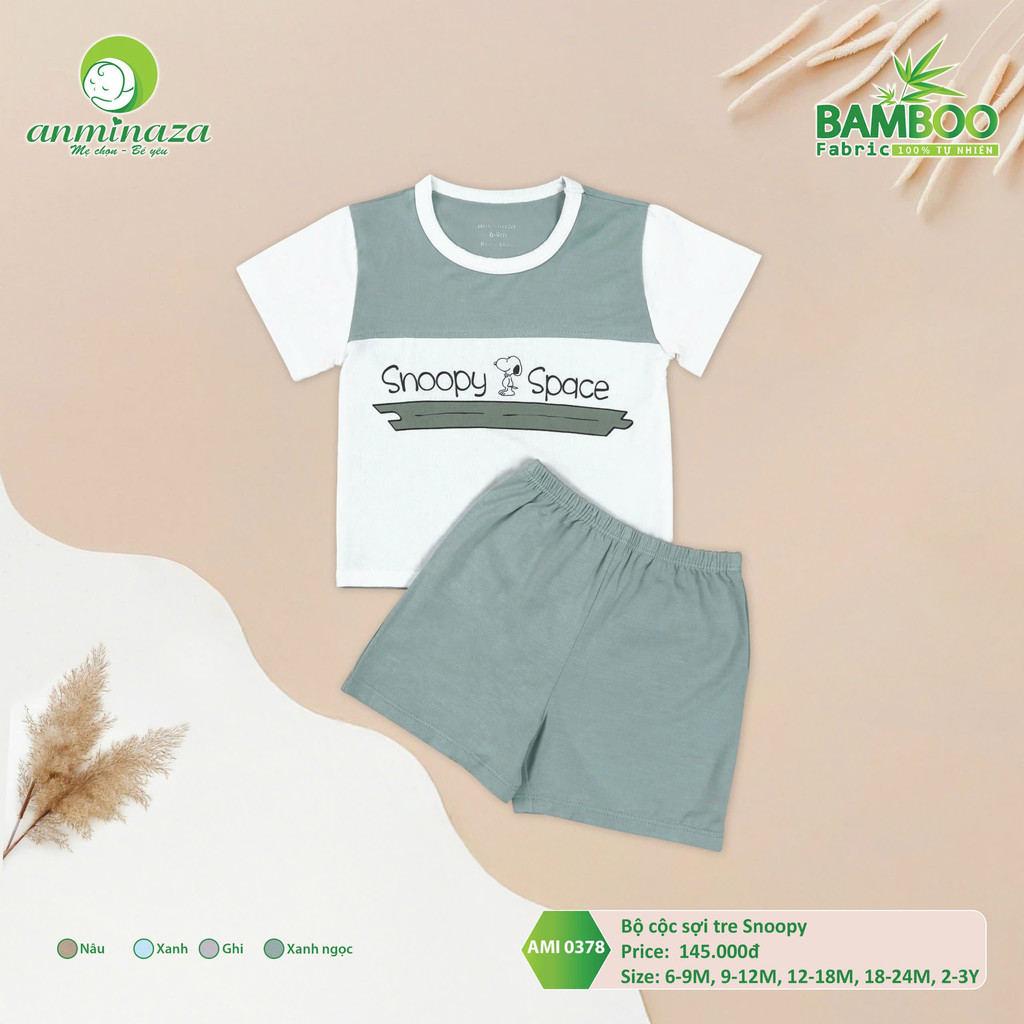 Bộ cộc sợi tre Snoopy Anminaza Vải Sợi Tre Petit Thấm Hút Thoáng Mát - Hàng Chính Hãng AMI0378