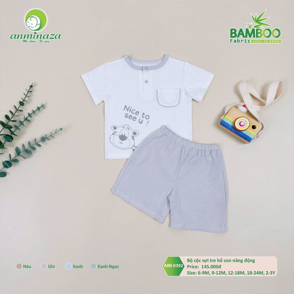 Bộ cộc tay sợi tre hổ con Anminaza Vải Sợi Tre Petit Thấm Hút Thoáng Mát - Hàng Chính Hãng AMI0392