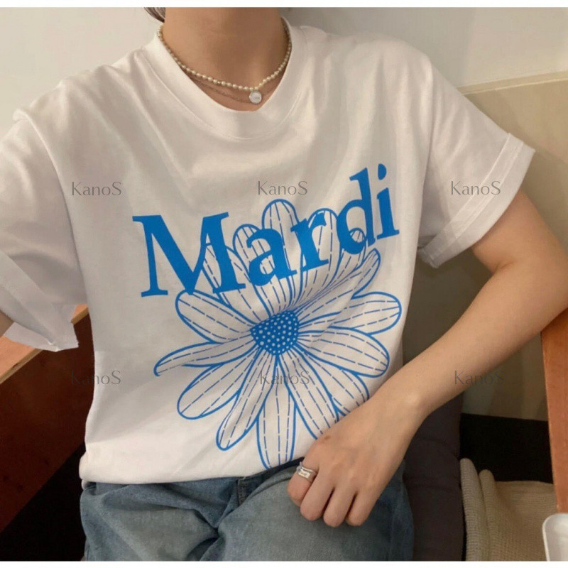 Kanos_shop | áo phông vintage, Hàn quốc dễ thương đa năng Flower print 100% cotton áo sơ mi tay ngắn