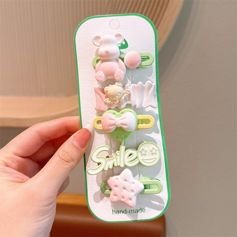 Set 5 kẹp tóc gấu bear smile mẫu mới dành cho bé gái siêu hot