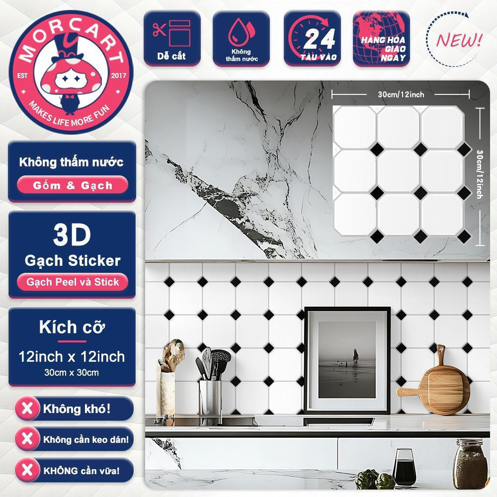 Nhãn dán tường MORCART, Gạch tự dính 3D, Thích hợp cho nhà bếp, phòng tắm và tường, Chống thấm nước và chống dầu, 1 miếng, 30cm X 30cm, Đồ trang trí nhà bếp, Nhãn dán
