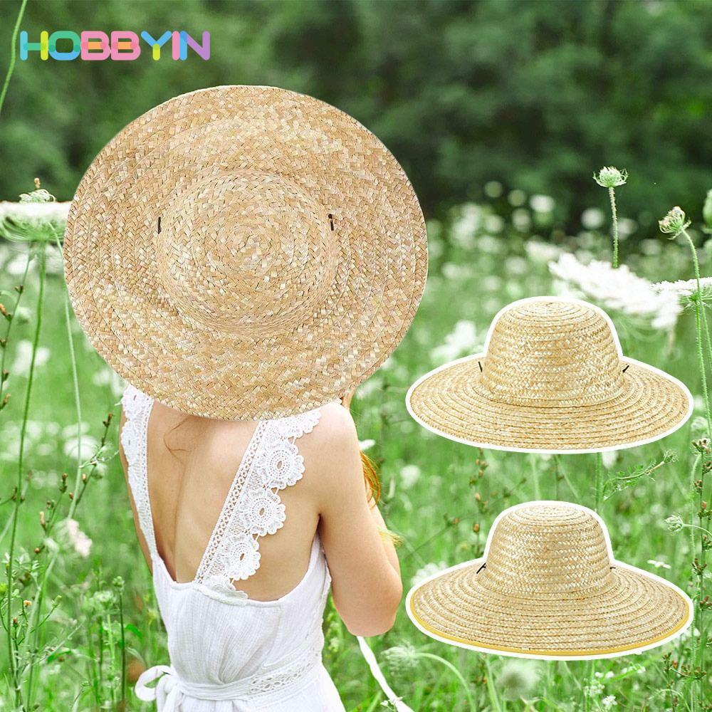 Mũ chống nắng HOBBYIN làm từ rơm có vành rộng điều chỉnh được, phù hợp nam giới đi biển thoáng mát