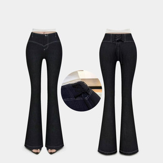 Quần jeans ống loe eo chữ V nữ Cạp cao Chỉ may nổi 2026 Mùa xuân Thiết kế độc đáo
