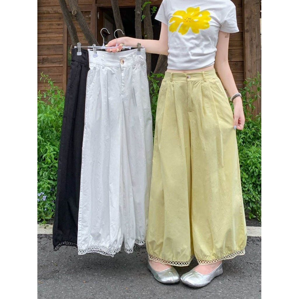 Quần Ống Thẳng Nữ Mới Lưng Cao Giảm Béo Màu Đơn Sắc Thời Trang Dáng Rộng Phù Hợp Mọi Người Mặc