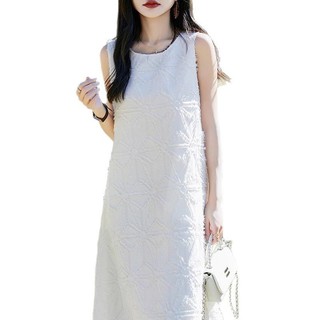 Váy liền thân cao cấp mùa Xuân/Hè mới, không tay, cổ tròn, dành cho nữ, với thiết kế cắt 3D, chân váy satin dài vừa phải