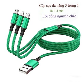 Cáp Dữ Liệu 3 Trong 1 Màu Vàng /đen/hồng/xanh lá/xanh dương/120W Đồng Thuần Khiết - Sạc Nhanh Hiệu Quả
