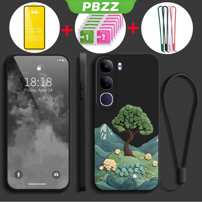 Với ốp kính cường lực cho vivo v40 lite vivo Y19S 4G VIVO y29s y04 Y29 4g, vỏ điện thoại mềm silicone lỏng chống sốc thiết kế mới thẩm mỹ Manga Cây Cây YTMLS01